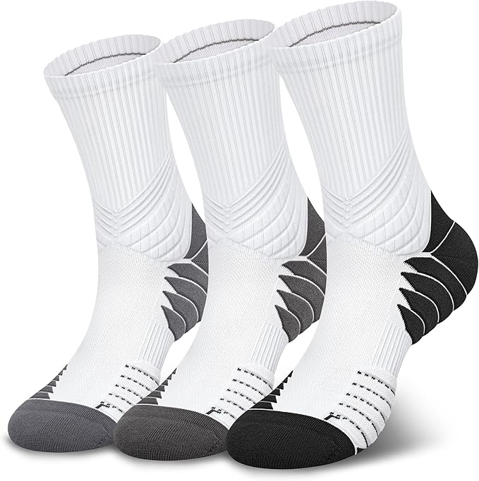 Hylaea Compression Running Socks for men, Coolmax Anti-Blister Cushion Crew Socks for Athletic, Moisture Wicking & Seamless-FlexoryFit