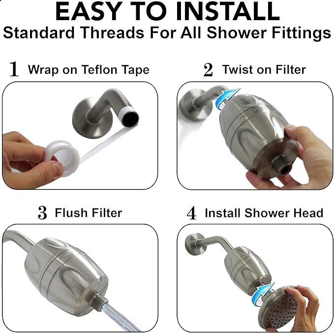 Aqua Elegante High Pressure Shower Head & Filter - Adjustable Water Saving Showerhead For Low Flow Showers With Bath Filters To Remove Chlorine + Hard Minerals, 2.5 GPM - Brushed Nickel