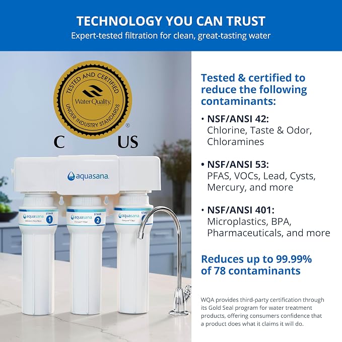 Aquasana Under Sink Water Filter | 3-Stage Max Flow Filtration | Certified to - Image 4