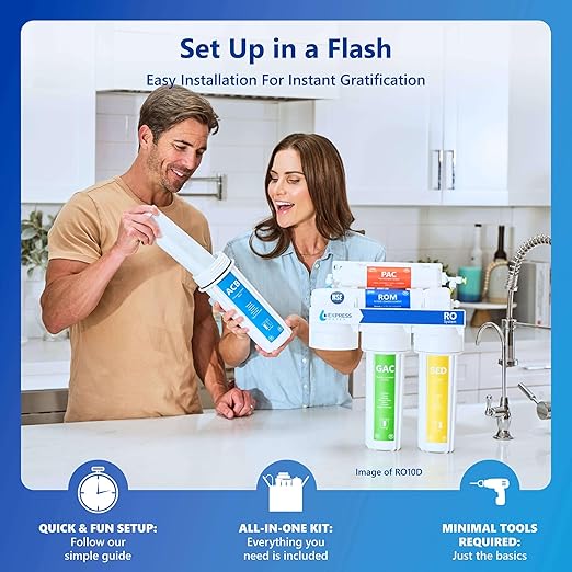 Express Water RODI10D Reverse Osmosis Deionization Water Filtration System – 6 Stage RO Water Filter with Faucet and Tank – Under Sink Water Filter – 100 GPD