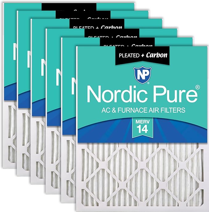 Nordic Pure 20x20x1 (19 1/2 x 19 1/2 x 3/4) Pleated Air Filters MERV 14 Plus Carbon 6 Pack