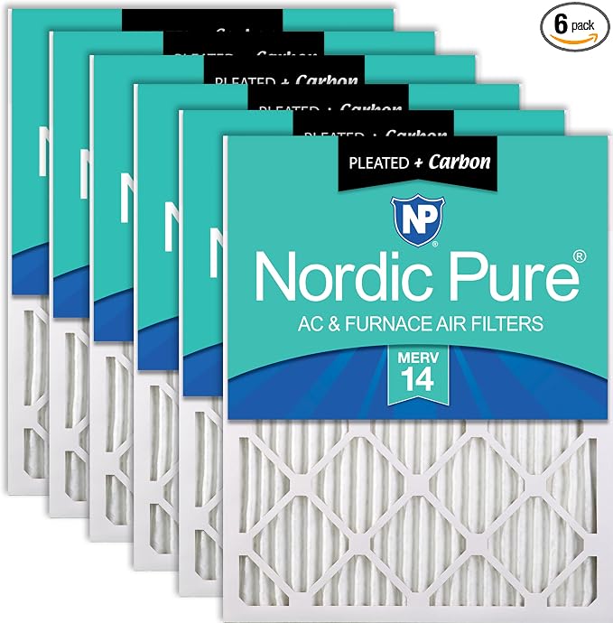 Nordic Pure 20x25x1 Pleated Air Filters MERV 14 Plus Carbon 6 Pack by NordicPure