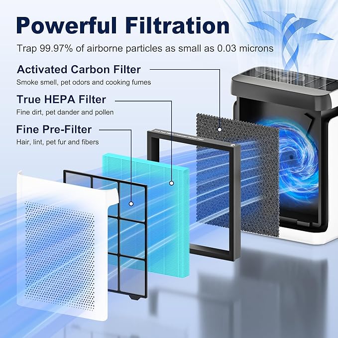 Vital 200S Smoke Remover Replacement Filter for LEVOIT Vital 200S and Vital 200S-P Air Purifier, True HEPA and High-Efficiency Activated Carbon Filter, Vital 200S-RF-SR (LRF-V201-BUS), 2 Pack, Blue