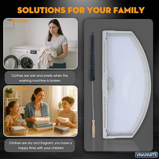 Lint Screen Filter for Hotpoint Dryer HTX21EASK0WW, HTX24EASK0WW, HTX24GASK0WW, HTX24EASK0WS, HTX24GASK0WS with Brush