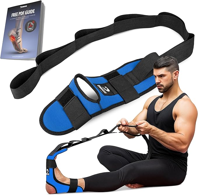 DMoose Fitness Foot & Calf Stretcher with Adjustable Padded Stretching Strap for Plantar Fasciitis, Hamstring, Heel Spurs and Achilles Tendonitis Relief - Yoga Leg Stretch Strap for Flexibility-FlexoryFit