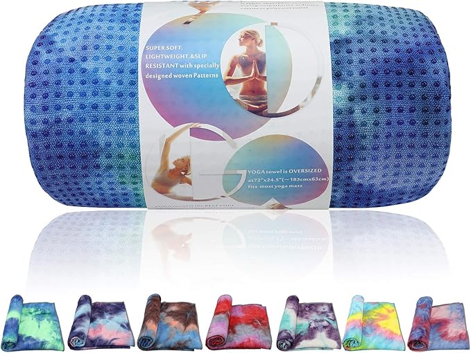 Yoga Towels , Non Slip Hot Yoga Towel Skidless Waffle Texture, 100% Absorbent Odorless Microfiber Yoga Blanket, Standard Sized 24 inchx72 inch Mat Towel,for Hot Yoga, Bikram, Pilates (Bule & Green)…1-FlexoryFit