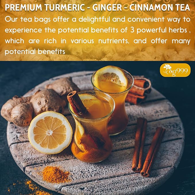 120 Bags Premium Turmeric Ginger Cinnamon Tea, Improve Digestion, Support Brain, Weight, Skin and Sleep, Eco-Conscious Tea Bags and Premium Natural Ingredients. Turmeric Ginger Herbal Tea. No Sugar, No Caffeine, No Gluten, Vegan.-FlexoryFit