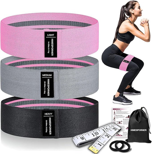 Wide Fabric Resistance Bands for Working Out, 3 Level Non-Slip Exercise Booty Bands for Women & Men Leg and Glutes with Hair Ties and Tape Measure - for Home Gym Workout, Yoga, Pilates-FlexoryFit