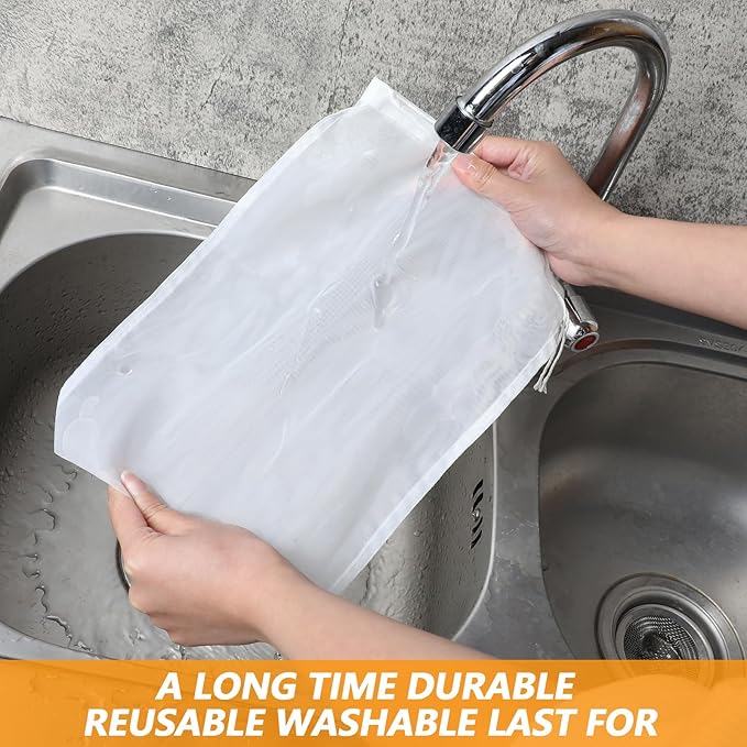 4 Pack Nut Milk Bag 12 x 8 Inch Nut Bag Strainer Reusable Nylon Cloth Bags for Straining 200 Mesh Fine Mesh Bags for Straining Fruit Juice Coffee Yogurt Cheese Tofu Cold Brew Filter