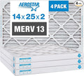 Aerostar 14x25x2 MERV 13 Pleated Air Filter, AC Furnace Air Filter, 4 Pack (Actual Size: 13 1/2" x 24 1/2" x 1 3/4")