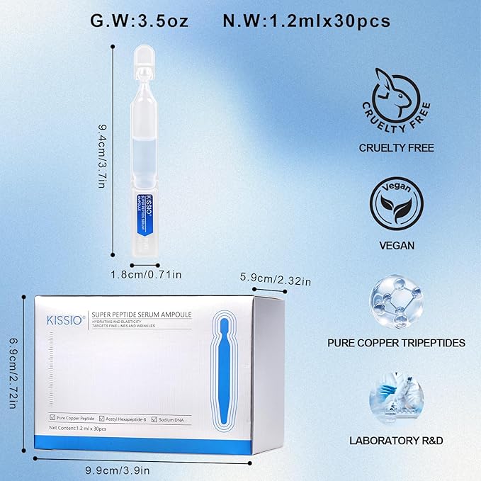 KISSIO Super Peptid Serum Ampoule,Face Serum with Copper Tripeptides,Collagen and Peptides,Hydration and Elasticity,Rejuvenating Facial Serum for Fine Lines and Wrinkles,Makeup Base,30 Ampoule-FlexoryFit