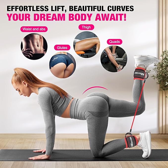 Ankle Resistance Bands with Cuffs, Ankle Bands for Working Out, Ankle Resistance Band for Leg, Booty Workout Equipment for Kickbacks Hip Fitness Training, Exercise Bands for Butt Lift Women-FlexoryFit