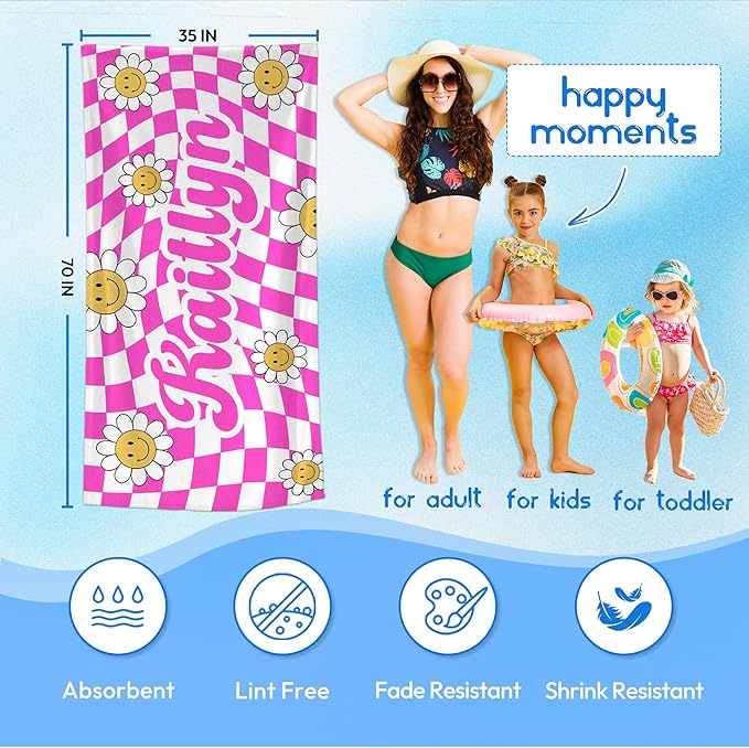 JML Personalized Beach Towel with Name, Custom Flower Beach Towel, Customized Microfiber Pool Towel, Quick Dry & Absorbent Swim Towel for Adult,Anniversary, Birthday, Summer Holiday,Vacation-FlexoryFit