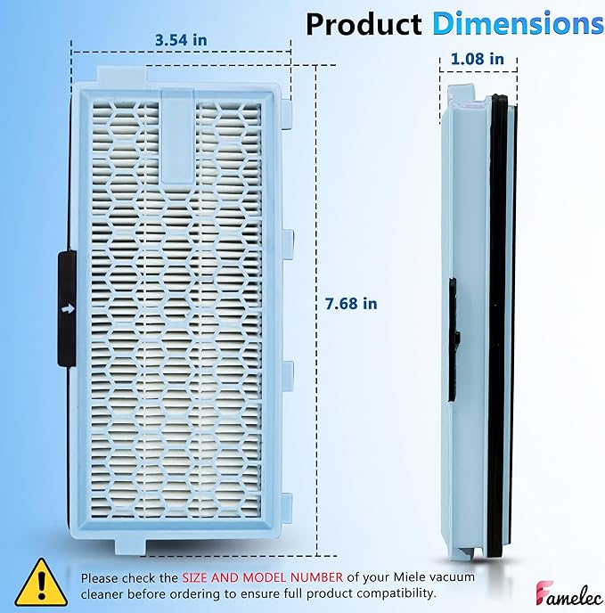 6 Pack SF-HA Hepa Filter for Miele Hepa Airclean 50 Filter, Miele Hepa Filter Replacement Model C3, S4, S5, S6, S8, S8000, S6999, Complete C2, C3, Compact C1, C2, Air Clean SF-HA 50 Hepa By FAMELEC
