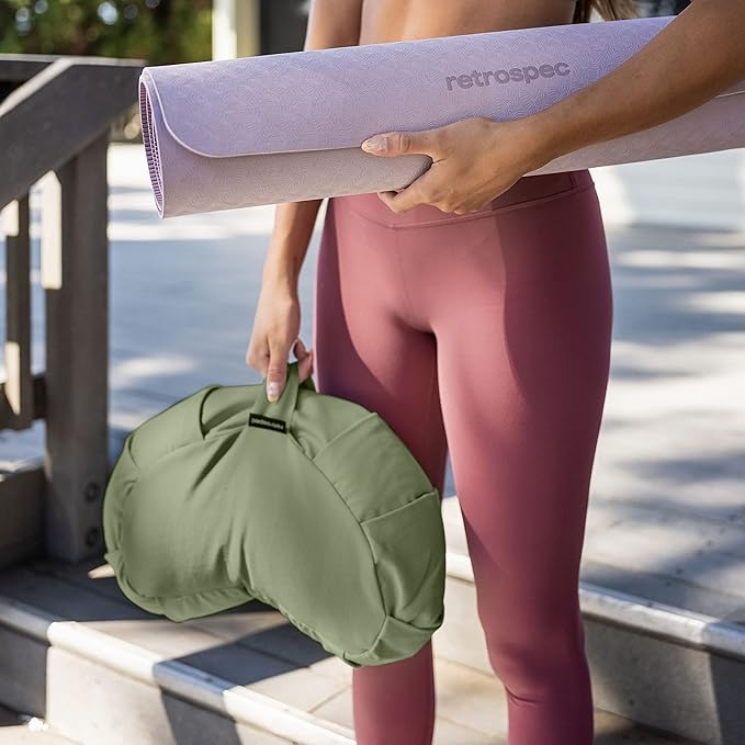 Retrospec Sedona Zafu Meditation Cushion With Buckwheat Hull Fill - Adjustable Yoga & Pilates Support Pillow - 17in Crescent Cotton Cover With Handle-FlexoryFit