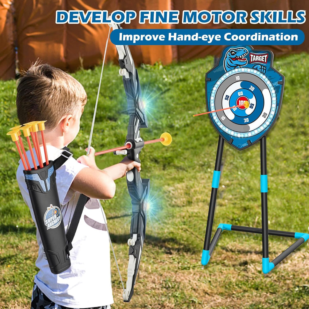 LED Standing Target Archery Set with Bow & Arrows for Kids 4-12 Years Old, Outdoor Sports Toy Gift for Boys & Girls