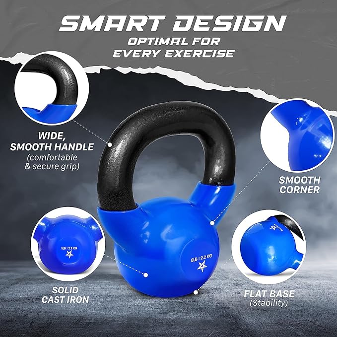 Yes4All 5-100 LB Kettlebells Vinyl Coated Cast Iron for Dumbbell Weights Exercises, Gym, Fitness, Full Body Workout Equipment Push up, Grip and Strength Training-FlexoryFit