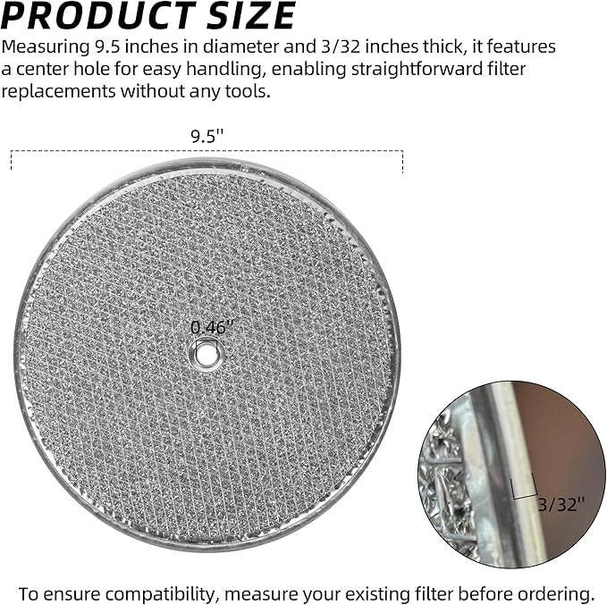 (3-Pack) Calvana 9-1/2" Round x 3/32" Aluminum Grease Filters with Center Hole, Range Hood Filter, Kitchen Exhaust Fan Filters Replacement