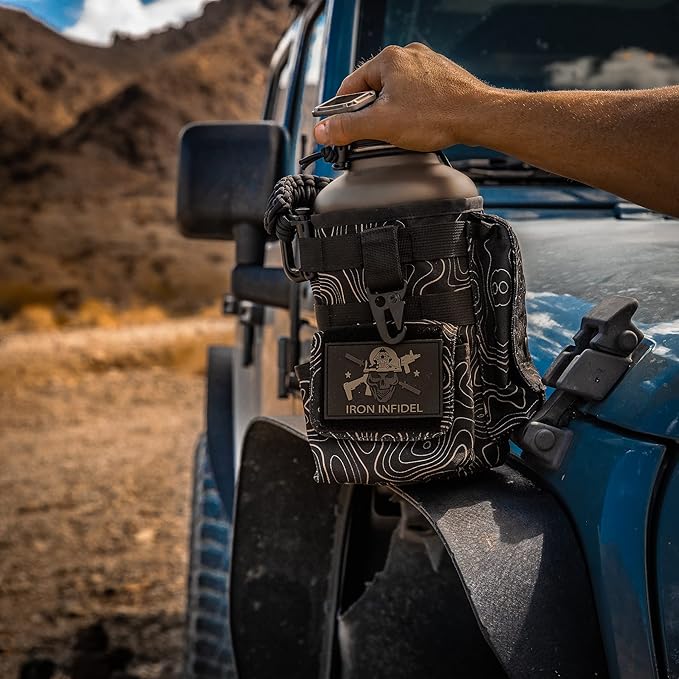 Iron InfideI Battle Bottle Sleeve - 64 oz and 32 oz Water Bottle Sleeve Only for Half Gallon 1L Steel Water Bottle | Rugged Cover with Molle for Versatile Design with Storage for Phone, Wallet & Keys-FlexoryFit