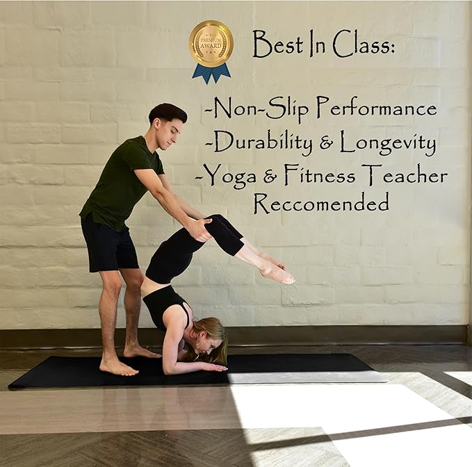 Tatago Hot Yoga Mat Non Slip-Professional Grade Natural Rubber Yoga Mat, Pliates Mat, Stretching Mat or exercise mats for home workout. Nonslip for Hot and Sweaty Classes. Includes Yoga Strap for Carrying and Stretching too.-FlexoryFit