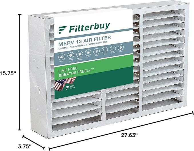 Filterbuy 15.75x27.63x3.50 Air Filter MERV 13 Optimal Defense (1-Pack), Pleated HVAC AC Furnace Air Filters Replacement for Aprilaire Space-Gard 104/2140 (Actual Size: 15.69 x 27.56 x 3.50 Inches)