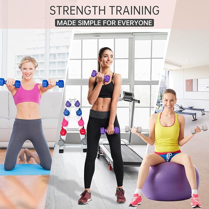 6-10 Pair Iron and Rubber Dumbbell Set 350/450 and 550 lbs 5-50 lbs Hand Free Weight for Strength Hex Coated Weights with Vertical Storage Rack Home Gym 5-50 lb - Black-FlexoryFit