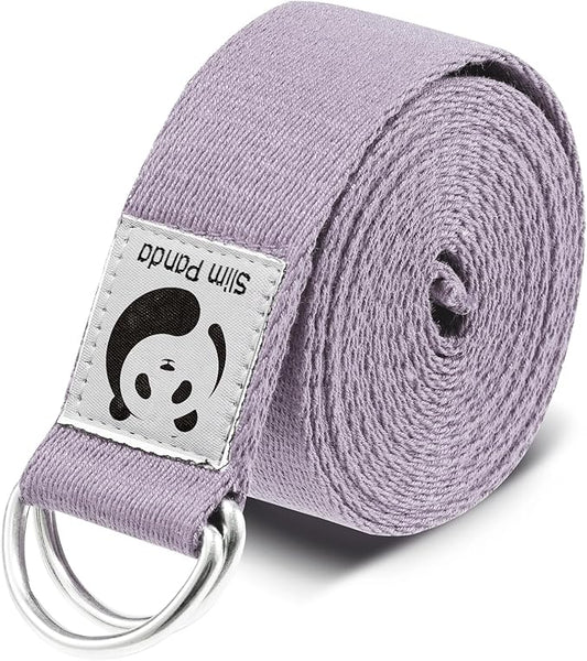 Slim Panda Yoga Strap for Stretching,Cotton Yoga Strap with Adjustable D-Ring Buckle,Non-Elastic Yoga Belt for Pilates,Gym Workouts,Physical Therapy,Improve Flexibility-FlexoryFit