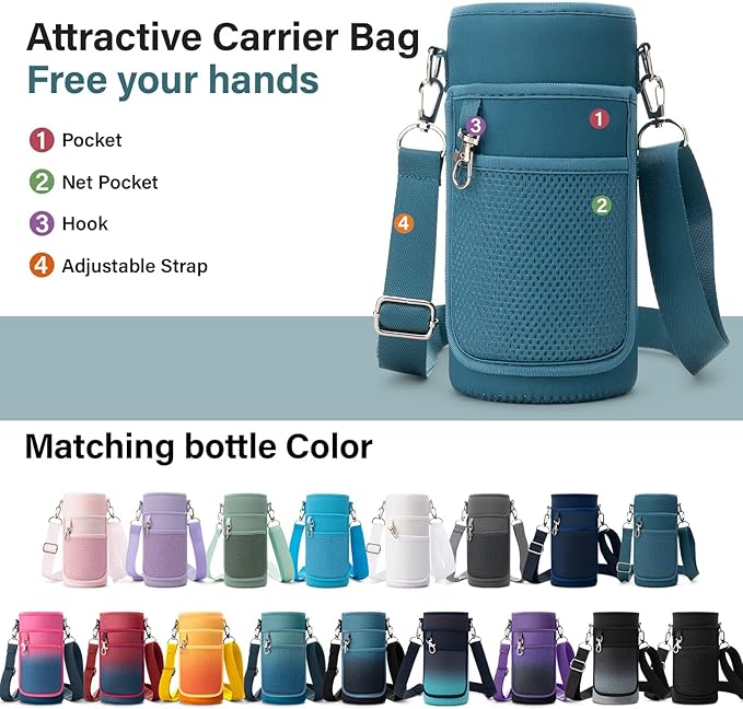 Insulated Water Bottle | Thickened Stainless Steel Vacuum Metal | Portable Sports Water Jug for Gym and Hiking with Straw, Carrier Bag, Handle Strap | BPA-Free 32 oz-FlexoryFit