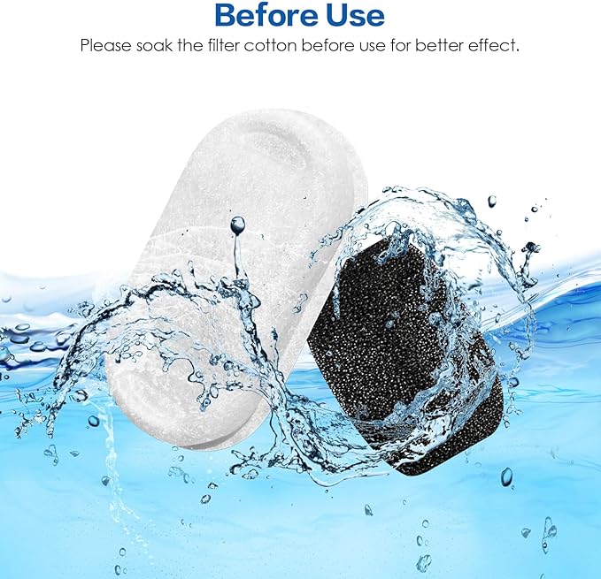 Official Replacement Filters for Tomxcute Cat Water Fountain 108oz/3.2L and 135oz/4.0L, 16 Pack Filters & 8 Sponges Foam Filter