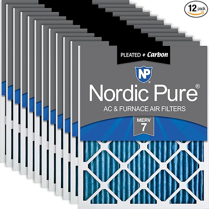 Nordic Pure 18x24x1 (17 1/2 x 23 1/2 x 3/4) Pleated Air Filters MERV 7 Plus Carbon 12 Pack