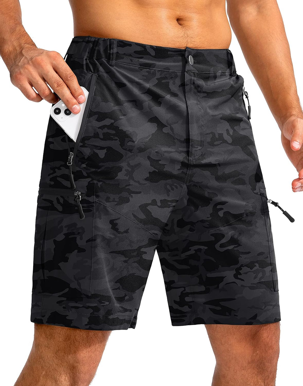 Pudolla Men's Hiking Cargo Shorts 9" Lightweight Outdoor Work Shorts for Men Travel Golf Camping Casual with 5 Zipper Pockets