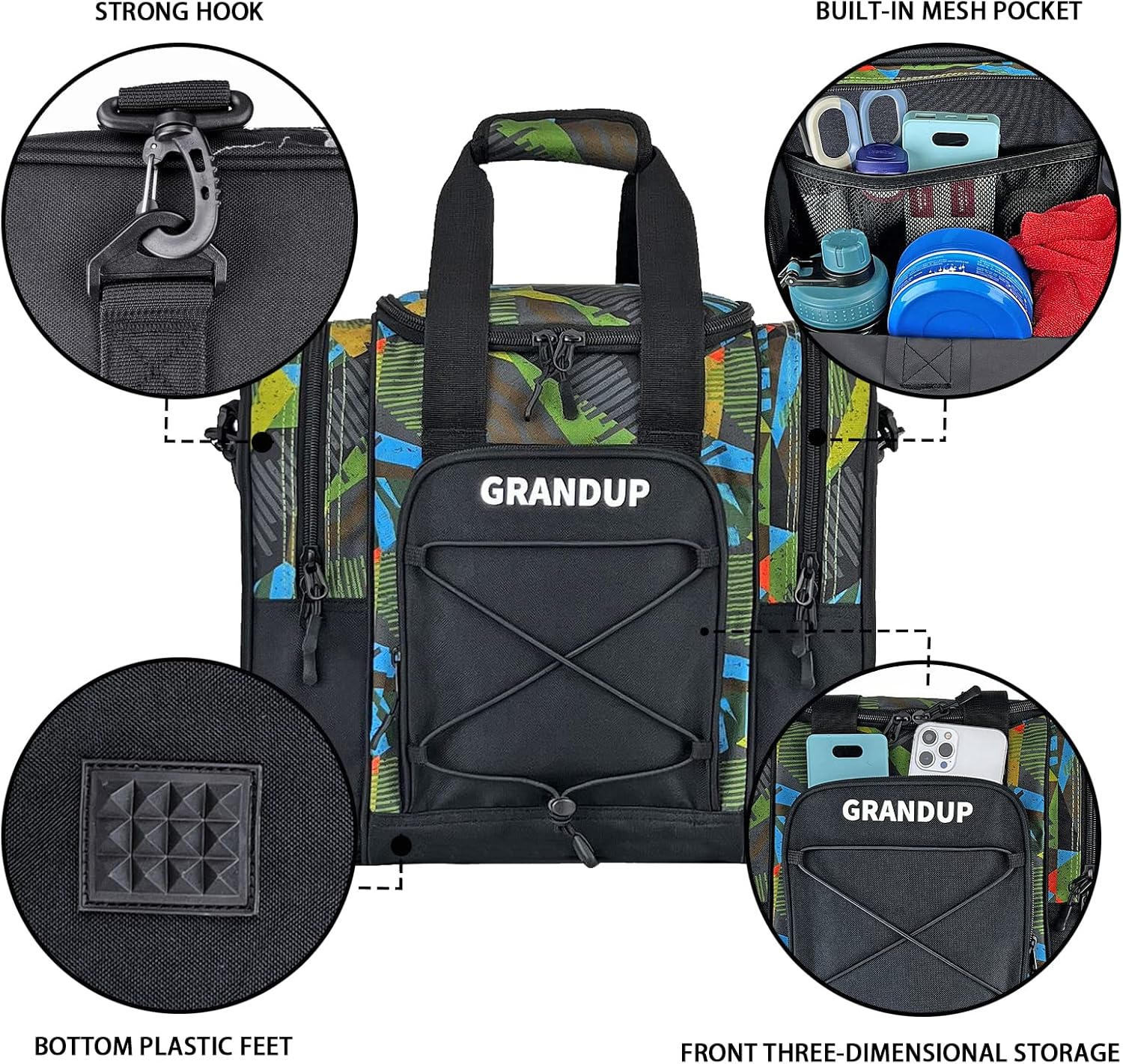 GRANDUP Bowling Ball Bag for Single Ball - Black Bowling accessories Ball Tote Bag Bowling Bag with Padded Ball Holder - Fits Bowling Shoes Up to Mens Size 14