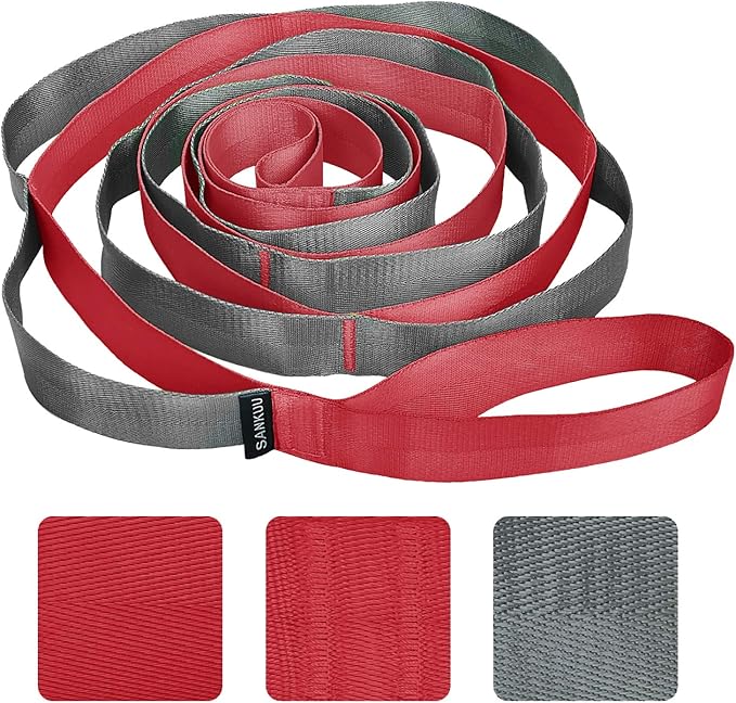 SANKUU Yoga Straps Stretching Strap with 12 Loops Workout Poster, Straps for Stretching Physical Therapy Equipment Long Stretch Out Bands for Exercise, Pilates and Gymnastics for Women Men-FlexoryFit