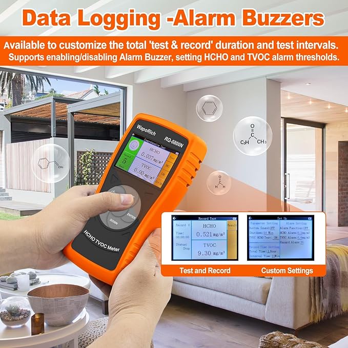 5800N Formaldehyde Detector, Portable Air Quality Monitor for Home Indoor HCHO TVOC Tester with Real-Time Alarm, Handheld Air Pollution Meter with Color LCD Display