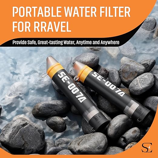 Personal Straw Water Filter to purify Water, Emergency Water Straws Portable Gear for Hiking, Camping, Travel, Fishing, Outing and Emergency Preparedness （6 Water Filters + 3 Filter Cartridges）