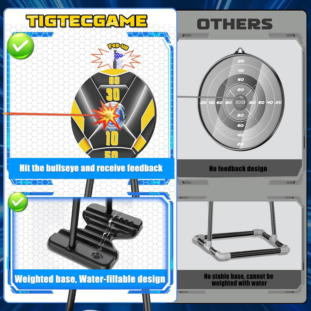 TIGTECGAME 2 Pack Bow and Arrow for Kids, LED Light Up Archery Set with 20 Suction Cup Arrows, 1 Standing Target with Flag Score, Indoor Outdoor Play Sport Toys Gifts for Kids, Boys & Girls Ages 3-12