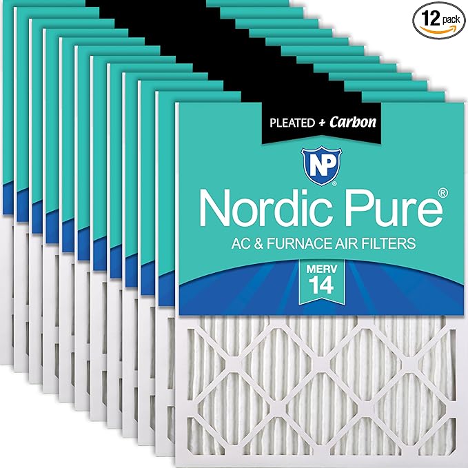 Nordic Pure 16x24x1 (15 1/2 x 23 1/2 x 3/4) Pleated Air Filters MERV 14 Plus Carbon 12 Pack