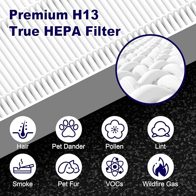 C545 True HEPA Replacement Filter S Compatible with Winix C545 Air Purifier 1712-0096-00 and 2522-0058-00, 2 x H13 True HEPA Filter + 8 x Activated Carbon Filters