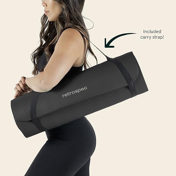 Retrospec Solana Yoga Mat 1/2" Thick w/Nylon Strap for Men & Women - Non Slip Exercise Mat for Yoga, Pilates, Stretching, Floor & Fitness Workouts-FlexoryFit
