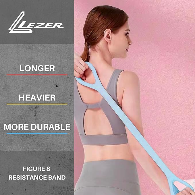 LEZER Figure 8 Resistance Band, Fitness Elastic Rope, Execrise Workout for Arm, Back, Chest and Shoulder, Yoga, Pilates, Stretching, Physical Therapy Equipment-FlexoryFit