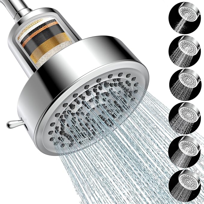 Filtered Shower Head for Hard Water – Removes Chlorine & Heavy Metals, 6 Mode by UltrTxenova