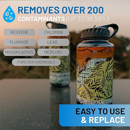 Epic Water Filters Nalgene OG Water Bottle with Filter, USA Made, BPA Free, Removes 99.99% Tap Water Contaminants, Forever Chemicals, GA 2030 Art, 48 oz