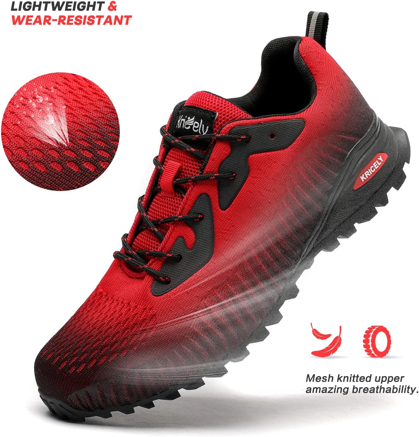 Kricely Men's Trail Running Shoes Fashion Walking Hiking Sneakers for Men Tennis Cross Training Shoe Outdoor Snearker Mens Casual Workout Footwear