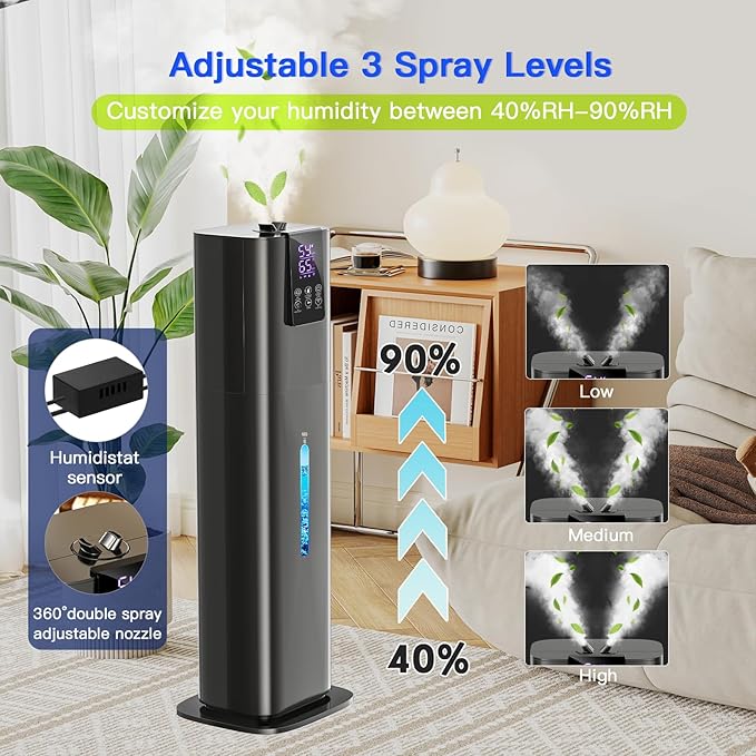 Smart Humidifiers Large Room Bedroom Home, 2.11Gal(8L) Quiet Top Fill Cool Mist Humidifier, Smart App & Remote Control, 3 Speed Humidifier with 360° Nozzle, Humidity Setting for Baby Office(Gray)