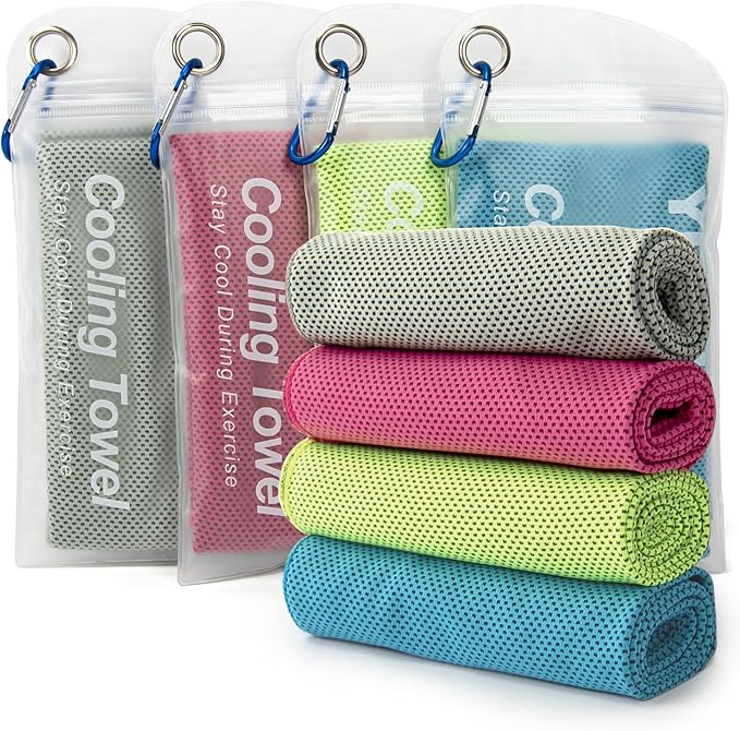 YESLIFE 4 Pack Cooling Towel 40"x12", Gym Towels for Men and Women, Soft Breathable Workout Towels for Yoga, Running, Sport, & More (Blue, Grey, Green, Pink)-FlexoryFit