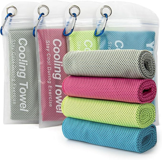 YESLIFE 4 Pack Cooling Towel 40"x12", Gym Towels for Men and Women, Soft Breathable Workout Towels for Yoga, Running, Sport, & More (Blue, Grey, Green, Pink)-FlexoryFit