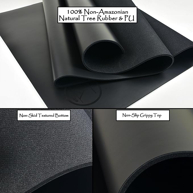 Tatago Hot Yoga Mat Non Slip-Professional Grade Natural Rubber Yoga Mat, Pliates Mat, Stretching Mat or exercise mats for home workout. Nonslip for Hot and Sweaty Classes. Includes Yoga Strap for Carrying and Stretching too.-FlexoryFit