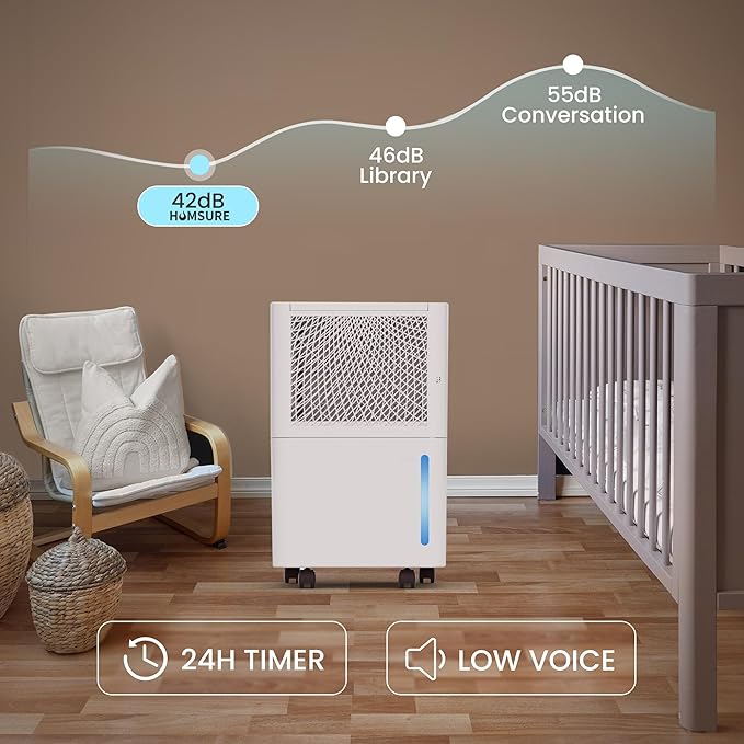 HUMSURE 1500 Sq. Ft 30 Pints Dehumidifier Equipped With Drainage Hose, Automatic Defrosting, for Basement, Home, Bathroom, Bedroom,24-Hour Timer Function