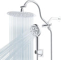 Hibbent All Metal Shower Head, 10'' High Pressure Rainfall Shower Head/Handheld Showerhead Combo with 12'' Adjustable Curve Shower Extension Arm, 10-Spray, 71'' Shower Hose, Shower Head Holder, Chrome