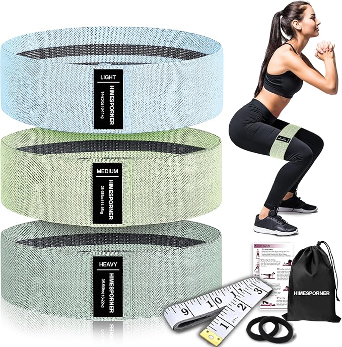 Wide Fabric Resistance Bands for Working Out, 3 Level Non-Slip Exercise Booty Bands for Women & Men Leg and Glutes with Hair Ties and Tape Measure - for Home Gym Workout, Yoga, Pilates-FlexoryFit